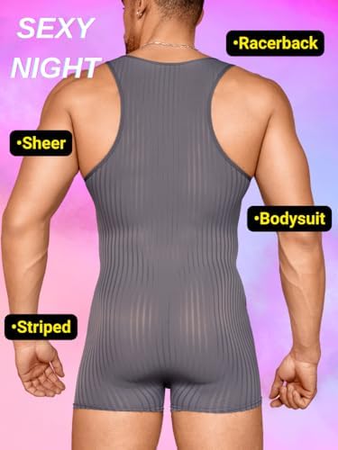 EHSUYAB Men's Sexy Shapewear, Ribbed Sheer Mesh Lingerie Bodysuit, Sissy Clothes Gay Club, Tank Top Muscle Suit Rave Outfits
