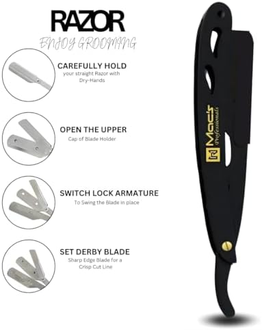 Professional Straight Razor for Men Barber Straight Edge Razor with Derby Blades and Pouch. Stainless Steel Shavette Razor for Men – 100 Pack for Smooth, Precise Shaving