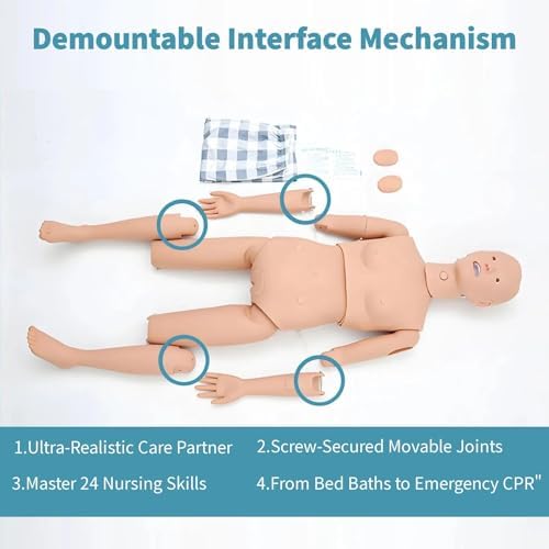Nursing Manikin Full-Body with Interchangeable Genitalia – Female (5’6”/168cm) & Male (5’7”/170cm) for Advanced Medical Training (Includes Hospital Gowns & Accessories) F