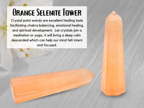Aashita Creations Orange Selenite Crystal Tower Obelisk Point for Chakra, Healing and Balancing - AAA Grade Original Certified (2-3 Inches)