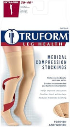 Truform 30-40 mmHg Compression Stockings for Men and Women, Thigh High Length, Dot-Top, Closed Toe, Beige, Medium