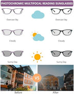 UXAOSVME 2-Pack Photochromic Progressive Readers With Blue Light Blocking, Multi-Focus Reading Glasses for Men & Women