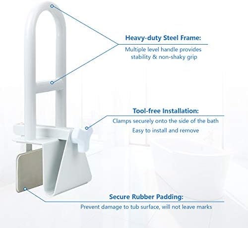 Butizone Bathtub Safety Rail, Medical Adjustable Tub Grab Bar Handle Clamp Safety Handrail Support for Seniors and Elderly