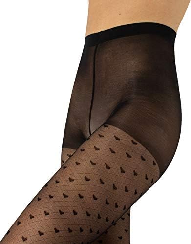 CALZITALY - Sheer Fashion Patterned Tights with Little Hearts | Black | S/M, L/XL | 20 DEN | Made in Italy