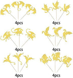 24 Pack Dragon Cupcake Toppers Glitter Fantasy Birthday Cupcake Picks for Medieval Dragon Theme Baby Shower Kids Birthday Party Cake Decorations Supplies Gold