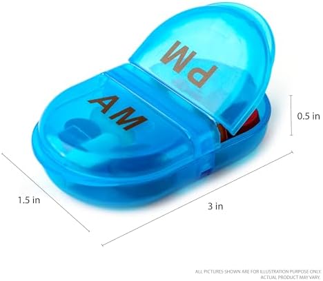 Deke Home - Pill Organizer AM PM, 2 Compartment Pill Box for Pocket or Purse, Small Daily Medicine Case, Travel Pill Holder, Easy Open Pill Container for Seniors, Vitamins & Supplements (Blue)