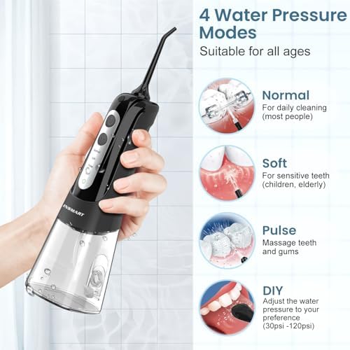 Cordless Water Dental Flosser Teeth Cleaner, INSMART Professional 300ML Tank DIY Mode USB Rechargeable Dental Oral Irrigator for Home and Travel, IPX7 Waterproof 6 Modes Irrigate for Oral Care
