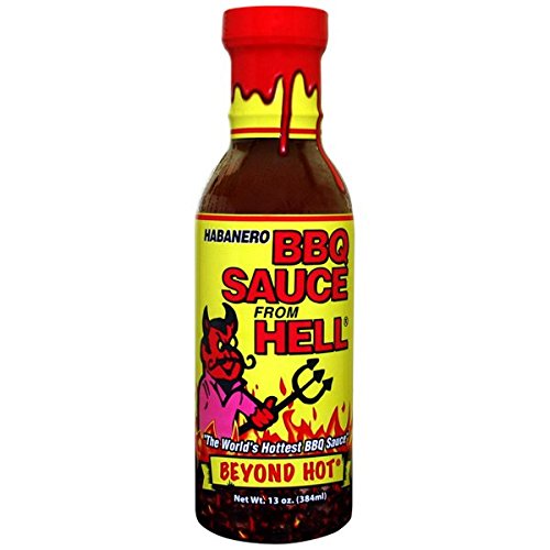 Habanero Spicy BBQ Sauce From Hell - 13 oz. - Premium Gourmet Spicy Hot Habanero Sauce for Chicken Wings and Ribs on the BBQ Grill – Warning - Try if you Dare!