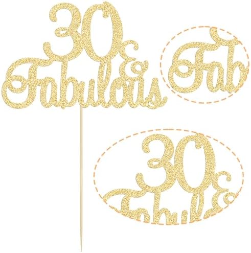 Gyufise 1Pcs Gold Glitter 30 & Fabulous Cake Toppers 30 and Fabulous Cake Toppers for Happy 30th Birthday Cheers to 30 Party Decorations 30 Anniversary Birthday Cake Decorations Supplies