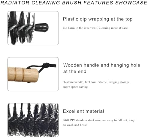 Radiator Cleaner Brush, 30 Inches Flexible Radiator Duster Cleaning Brush with Wood Handle, Radiator Coil Cleaning Brush Vent Cleaner for Vehicle Refrigerator Dryer (Half Bristle)
