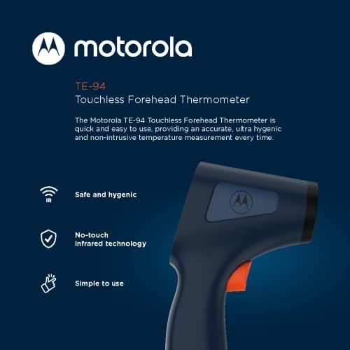 Motorola Nursery Touchless Infrared Thermometer with Backlit Display, TE-94 with Memory Function, High Temperature Alert, Dark Blue