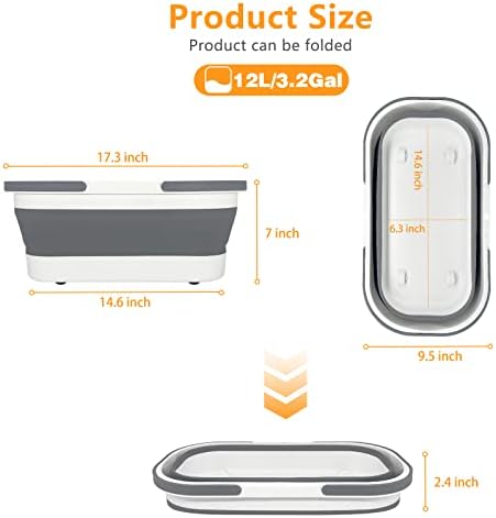 Goderewild Collapsible Plastic Bucket with Wheels 12L (3.17 Gallon) for House Cleaning, Camping, and RV - Multi-Purpose Rectangular Handy Basket for Cleaning Mop - Lightweight and Portable (Grey)
