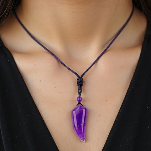 EDEN'S CALL Natural Stone Necklace for Men and Women Adjustable Cord Wolf Tooth Amulet Healing Crystal Stone Pendant Necklace for Lucky Love