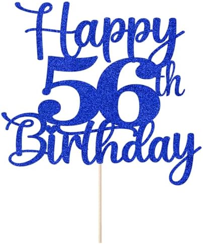 Kaoenla Happy 56th Birthday Cake Topper,Hello 56，Cheers to 56 Years,56th Anniversary /56 years old birthday Party Decoration (56th, blue)