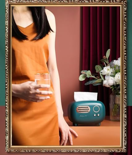 SGVAHY Retro Radio Shape Tissue Cover Box Unique Multifunction Tissue Box for Kitchen Bedroom Office Parlor Bathroom Decoration Creative Gift Tissues Cover (Retro Radio Green)