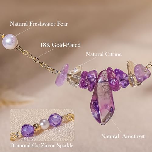 Healing Crystal Necklace for Women Amethyst Spiritual Zircon Pearl Beads Handmade Gemstone Crystals Stones Beaded Adjustable Necklaces Jewelry