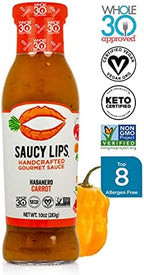 Saucy Lips Authentic Mexican Gourmet Sauce, Habanero and Carrot Hot Sauce , 10 Ounce Bottles, Pack of 2 - Whole30 Approved, Vegan, Gluten Free, Certified Keto, No Sugar Added