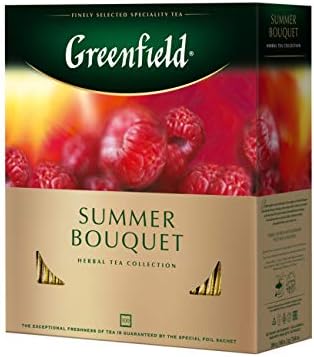 Greenfield Herbal Tea Summer Bouquet - Caffeine-Free Hibiscus Raspberry Rosehip Fruit Tea, 100 Individually Wrapped Tea Bags
