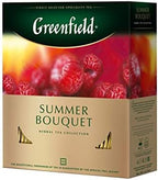 Greenfield Herbal Tea Summer Bouquet - Caffeine-Free Hibiscus Raspberry Rosehip Fruit Tea, 100 Individually Wrapped Tea Bags