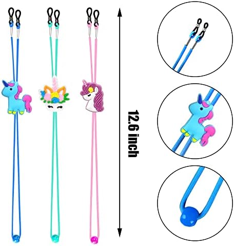 SKYCOOOOL 24 PCS Kids Glasses Strap Rainbow Unicorn Adjuster Anti-slip Silicone Eyeglass Straps Glasses Retainer Cute Decorations For Girls