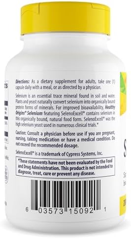 Healthy Origins Selenium 200 mcg, 180 Capsules - SelenoExcell High Bioavailability Organically Bound Fermented Selenium - Supports Immune System Function, Thyroid Health & Healthy Cellular Support