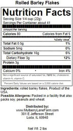 Rolled Barley Flakes 2 Pounds Non-GMO Bulk, Product of USA, Mulberry Lane Farms