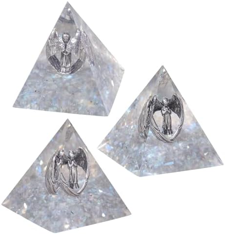 Nupuyai Natural Labradorite Crystal Pyramid for Positive Energy, Meditation Crystal Statue with Praying Angel Figurine for Healing and Home Decor