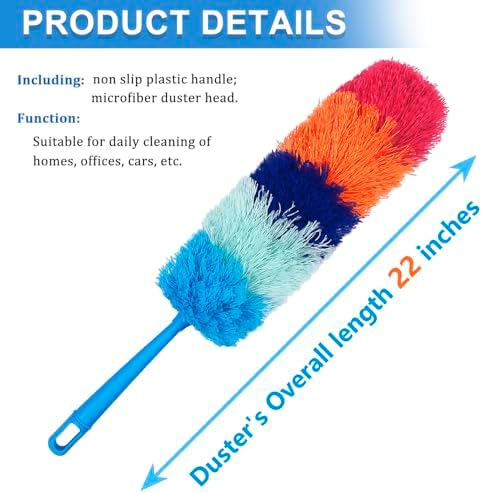 2 Pack 22-Inch Rainbow Reusable Microfiber Dusters,Bendable and Washable Feather Duster for Everyday Cleaning in Home, Library, Office, Car, and More