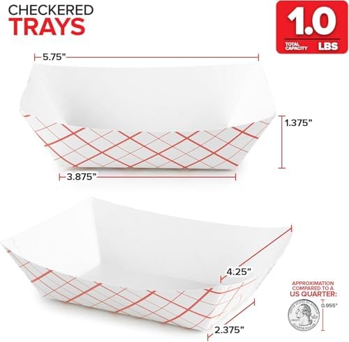 Stock Your Home Paper Food Boats (500 Pack) – 1 lb Disposable Red & White Checkered Serving Trays for Concession Items, Nachos & Condiments