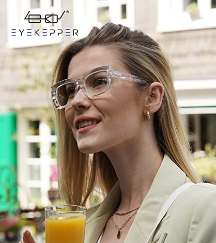 Eyekepper Computer Glasses - Blue Light Filter Readers Women - UV420 Protection Oversized Square Reading Glasses - Transparent +1.75