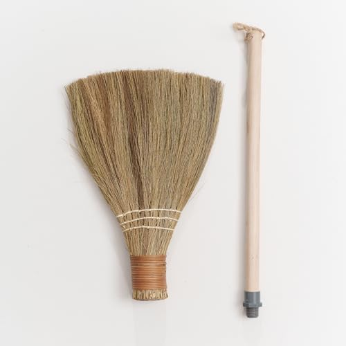 BMart Home Natural Whisk Sweeping Hand Handle Broom - Vietnamese Straw Soft Broom for Cleaning Dustpan Indoor - Outdoor - Decorative Brooms - Wooden Handle - 9.84'' Width, 27.55" Length