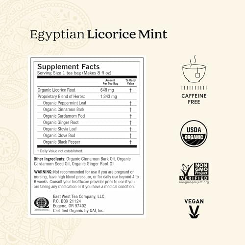 Yogi Tea Egyptian Licorice Mint Tea - 16 Tea Bags per Pack (4 Packs) - Caffeine-Free Organic Tea - Includes Peppermint Leaf, Licorice Root, Cinnamon Bark, Cardamom Pod, Ginger Root & More