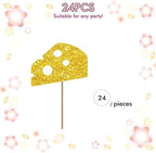 Set of 24 Cheese Cupcake Toppers for First Birthday, Gold Glitter Cheese Sign Cupcake Toppers, Cake Decorations for Baby Shower/Sweet Cheese Theme Birthday Supplies