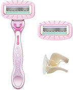 Amazon Basics Women's 4 Blade Razor for Women, Fits AmazonBasics & Venus Handles, Moisturizing Surround, 4 Count, Includes 1 Handle, 2 Cartridges & 1 Shower Hanger, Pink (Pack of 2)