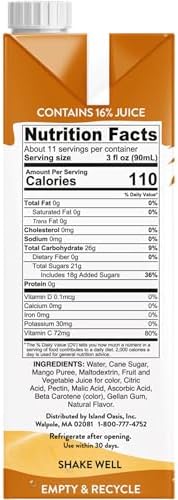 Island Oasis Drink Mix Variety, 1 of each: Mango and Peach Fruit Puree Beverage Mix, 33.8 fl oz (1 Liter)
