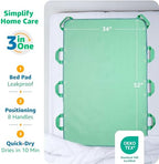 Improvia Positioning Bed Pad, with 8 Reinforced Handles, Quick-Drying, Washable, Waterproof, for Lifting, Turning, Transfering, Elderly and Incontinence Patients (Green, Pack of 2)
