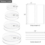 Acrylic Cake Disc, Round 4.5/6.5/8.5/10.5 Inch Acrylic Cake Disk Set, Includes Comb Scrapers,Dowel Rods,Icing Scraper,Cake Acrylic Discs for Icing 4 Tier Cakes