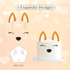 Fox Face Cake Topper, Fox Birthday Cake Decor, Orange Glitter Fox With Eyelashes Nose Ears Cake Topper for Baby Shower, Forest Animal Party Decoration