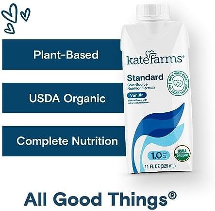 KATE FARMS Organic 1.0 Vanilla Nutrition Shake, 16g protein, 27 Vitamins and Minerals, Meal Replacement Shake 11 oz (12 Pack)