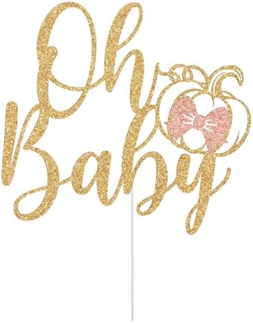 Pumpkin Oh Baby Cake Topper, Little Pumpkin Baby Shower Cake Decorations, Halloween Fall Pumpkin Themed Baby Shower Gender Reveal Party Decorations Gold Glitter