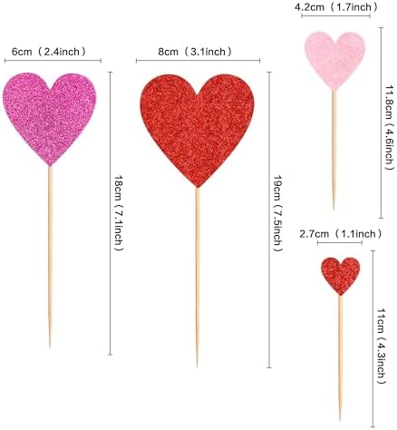 35 pcs Glitter Red Heart Cake Toppers Picks for Sweet Love Theme Wedding Engagement,Valentine's Day Bridal Shower Mother's Day Party Cake Decors (Red heart) (Pink Red Light Pink)