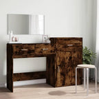3 Piece Dressing Table Set Smoked Oak Engineered Wood,Dressing Table, Vanity Makeup Table, Girls Dressing Table, Cosmetic Bedroom Dresser Make Up Writing Desk for Bedroom Furniture