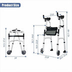 Folding Walker with Armrest Pad - Upright Walker for Seniors, Standing Mobility Aid for Indoor & Outdoor, 300lb Weight Capacity, Height Adjustable (Silvery)