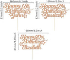 Personalized Happy Birthday Cake Topper Customized with Any Age Name Party Cake Decoration 16 18 21 40 60 Double Sided Glitter Card Champagne Gold