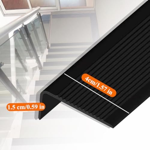 Anti-Slip Stair Nosing, Non-Slip Self Adhesive Staircase Step, Indoor & Outdoor Rubber Treads Edge Protector Molding Trim,Black,5 m/196.85 in
