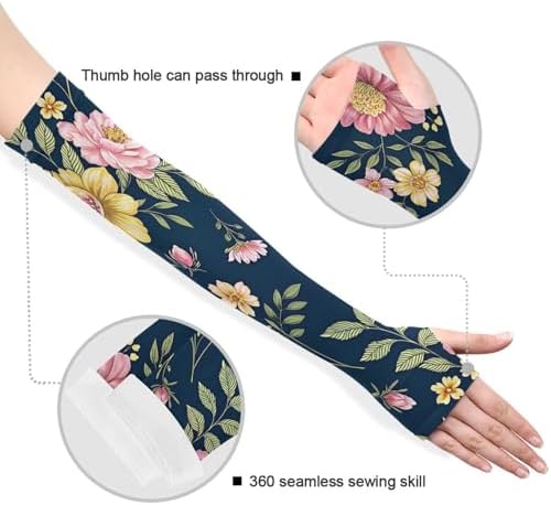 Flower Dragonfly Gardening Sleeves with Thumb Hole Farm Sun Protection Arm Sleeves for Women Men