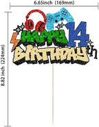 Gyufise 1Pcs Happy 14th Birthday Cake Topper Glitter Video Game Cake Pick Game On Controllers Fourteen Cheers to 14 Years Cake Decoration for Game Theme Happy 14th Birthday Party Supplies