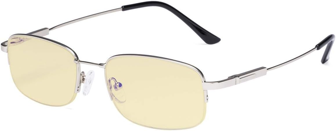 Eyekepper Computer Glasses Men Women-Blue light Blocking Reading Glasses-Memory Titamiun Readers-Half Rims,Silver +1.75