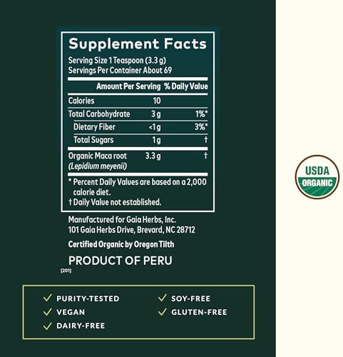 Gaia Herbs Maca Powder - Energy Supplement - Traditionally Used to Support Healthy Energy & Stamina* - Made with USDA Certified Organic Maca Root (Lepidium meyenii) - 8 Oz (69 Servings)