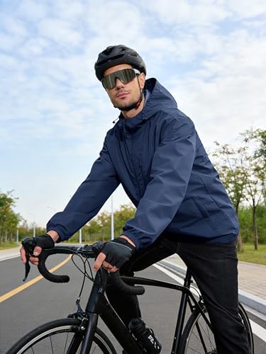 UIQUR Men's Cycling Jacket Rain Jacket Waterproof Windbreaker Raincoat Running Hiking Gear Hood Lightweight Packable
